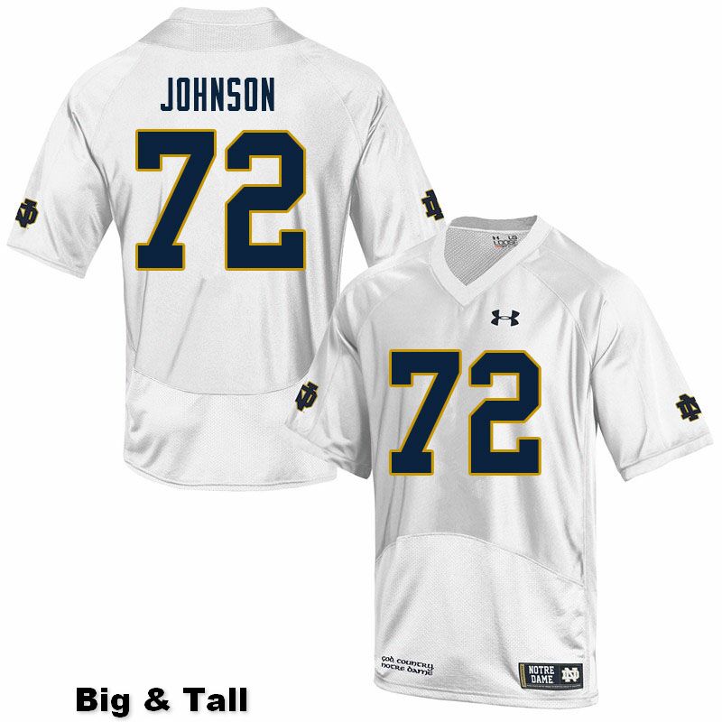 Men's NCAA Notre Dame Fighting Irish #72 Caleb Johnson Stitched College Under Armour Authentic White Big & Tall Football Jersey JE10N27LR